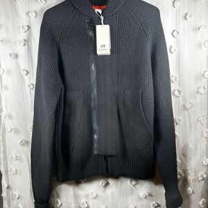 NWT H&M Studio Men's Pure Wool Black Zip-Up Sweater Size Small